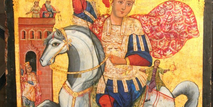 إيقونة مار جاورجيوس في دير مار جاورجيوس الحميراء البطريركي (1685م) – الايقونة وشرحها