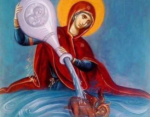 أيقونة غنيّة بالمعاني الكتابيّة واللاهوتيّة! أيقونة العذراء “البحر” الحاوي الماء الخلاصي – الايقونة وشرحها